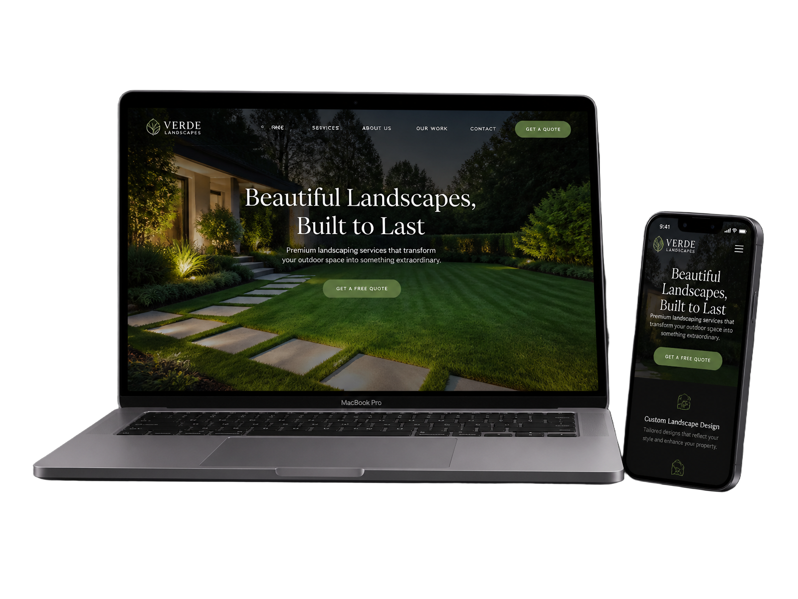 Laptop and phone displaying a premium local business website designed by MG Create